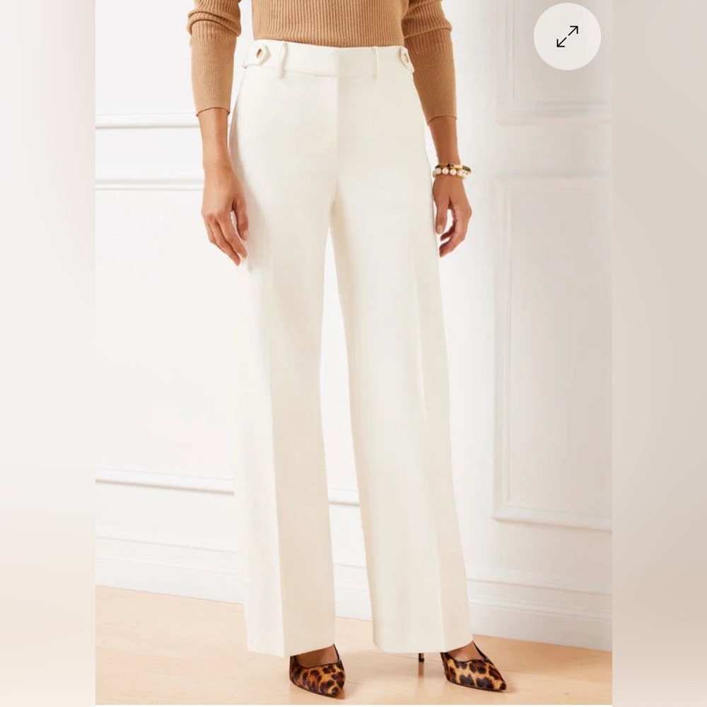 NWT TALBOTS GREENWICH WIDE LEG PANTS size 8 Petite high waist full length cream